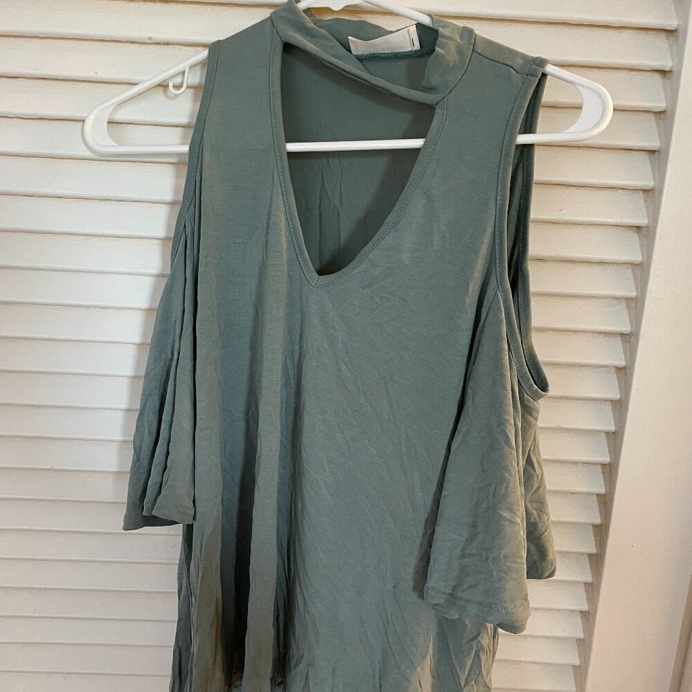 Lavender Field Cold Shoulder Stretchy Modal Top Jade Green Women's S